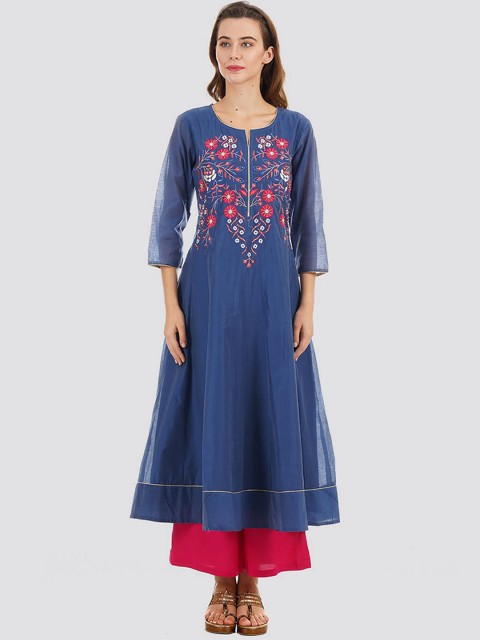 

Ethnicity Women Blue & Red Floral Embroidered Thread Work Anarkali Kurta