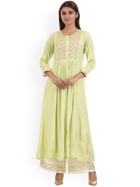 

Ethnicity Women Green Embroidered Thread Work Anarkali Kurta