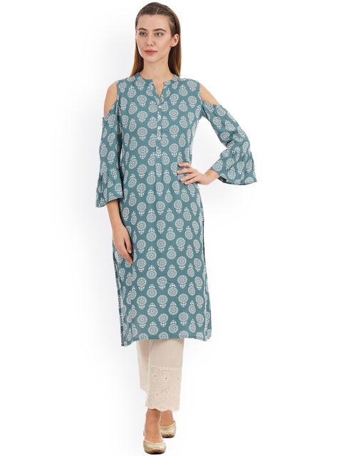 

Ethnicity Women Blue Ethnic Motifs Printed Cold-Shoulder Sleeves Kurta