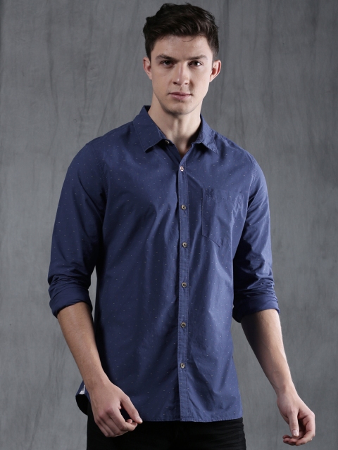 

WROGN Blue Slim Fit Printed Casual Shirt