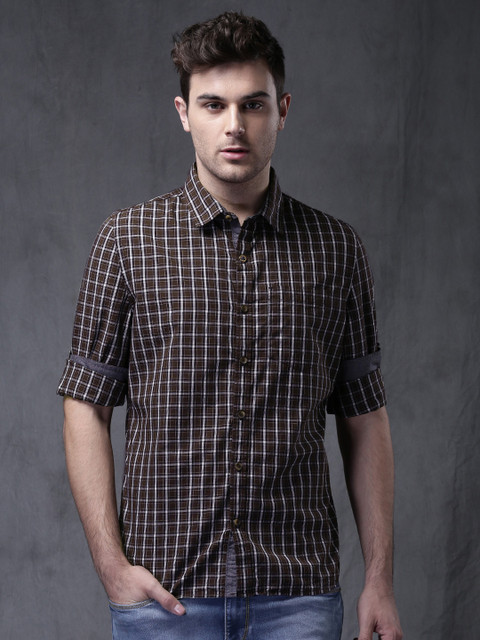 

WROGN Brown Slim Fit Checked Casual Shirt