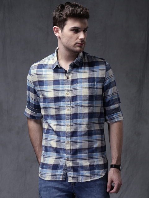 

WROGN Blue Slim Fit Checked Casual Shirt