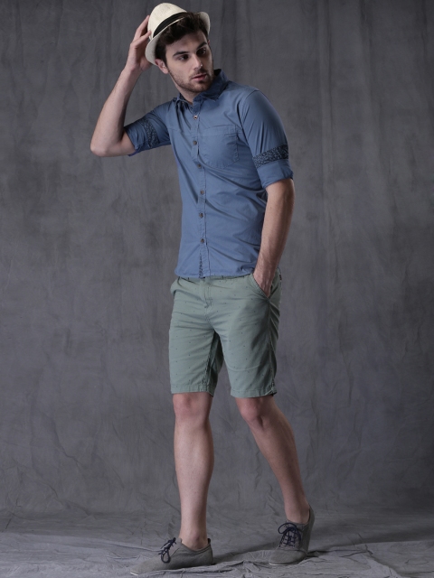

WROGN Blue Slim Fit Solid Casual Shirt