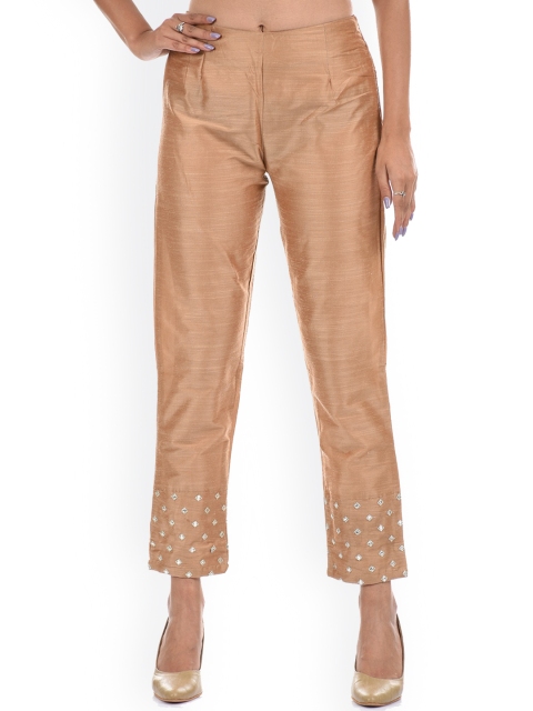 

Ethnicity Women Beige Embellished Cigarette Trousers
