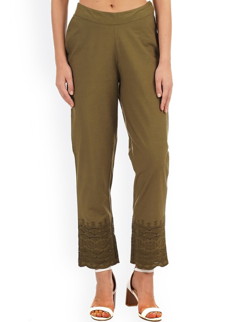 

Ethnicity Women Olive Green Cotton Trousers