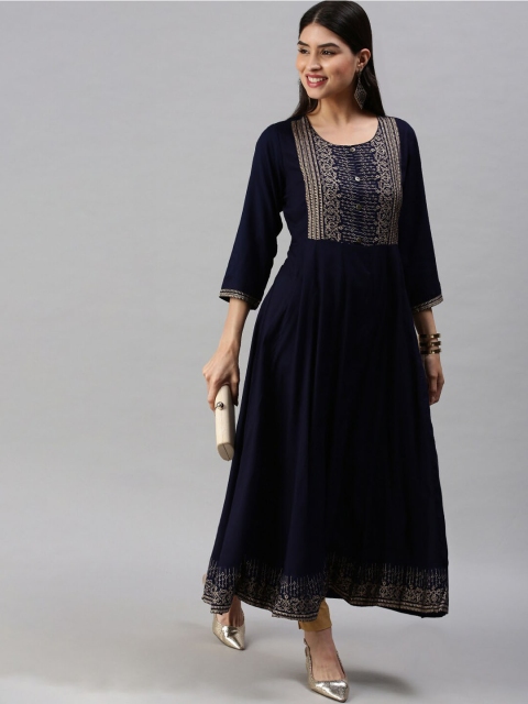 

SHOWOFF Women Navy Blue Ethnic Motifs Thread Work Kurta