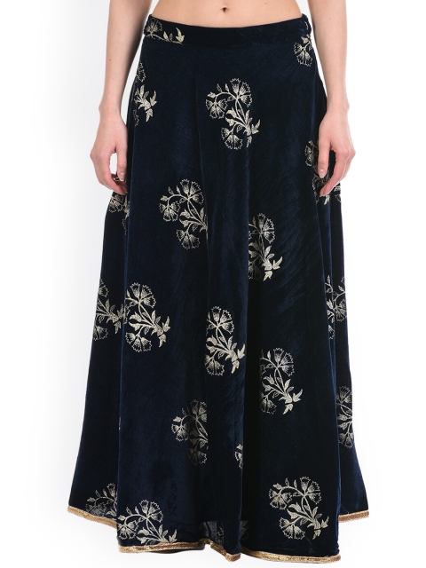 

Ethnicity Women Navy Blue & Cream Printed Straight Skirt