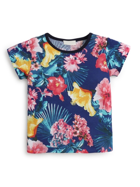 

Hopscotch Girls Blue & Pink Floral Printed T-shirt