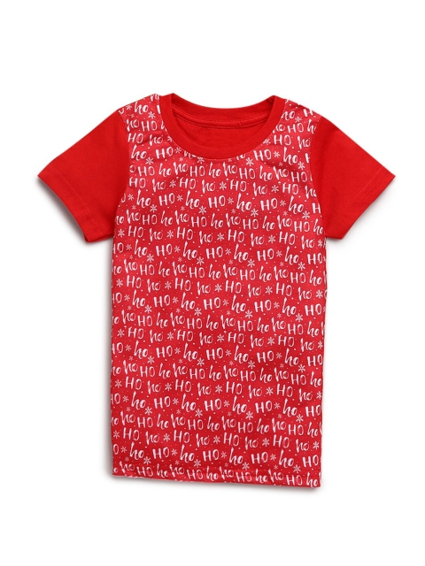 

Hopscotch Girls Red & White Typography Printed T-shirt