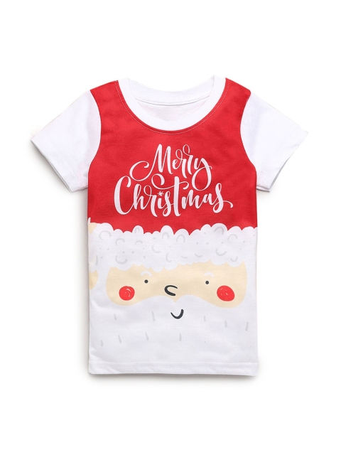 

Hopscotch Girls Red & White Merry Christmas Printed T-shirt