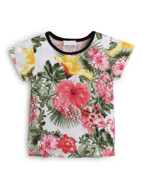 

Hopscotch Girls Off White & Pink Floral Printed T-shirt