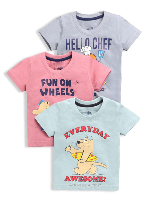 

Hopscotch Boys Multicoloured Typography 3 Printed Applique T-shirt, Multi