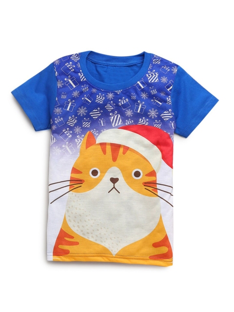 

Hopscotch Girls Blue & White Printed Polo Collar T-shirt