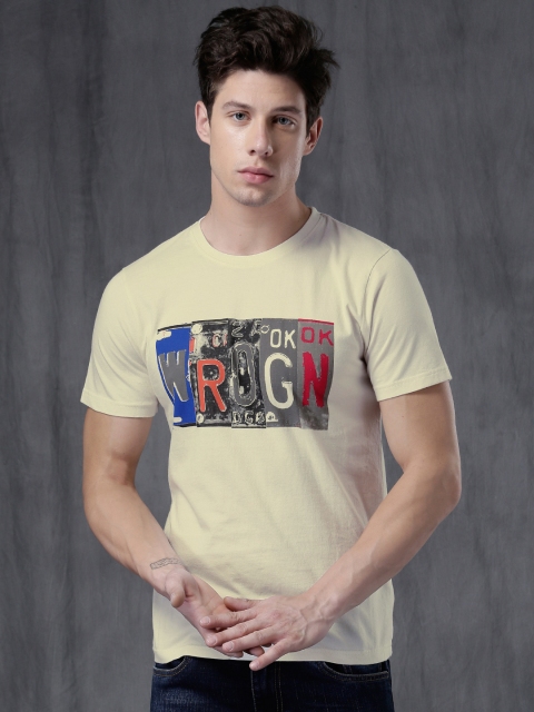 

WROGN Men Cream Printed Round Neck T-shirt