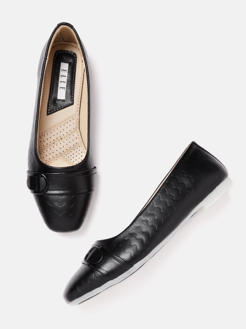 

ELLE Women Black Textured Ballerinas with Buckle Detail