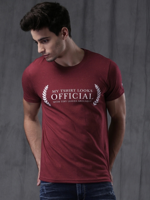 

WROGN Men Burgundy Printed T-shirt