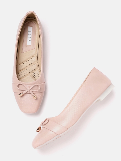 

ELLE Women Pink Textured Ballerinas with Bows Detail