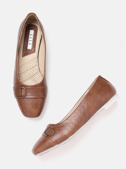 

ELLE Women Brown Textured Ballerinas with Buckles Detail