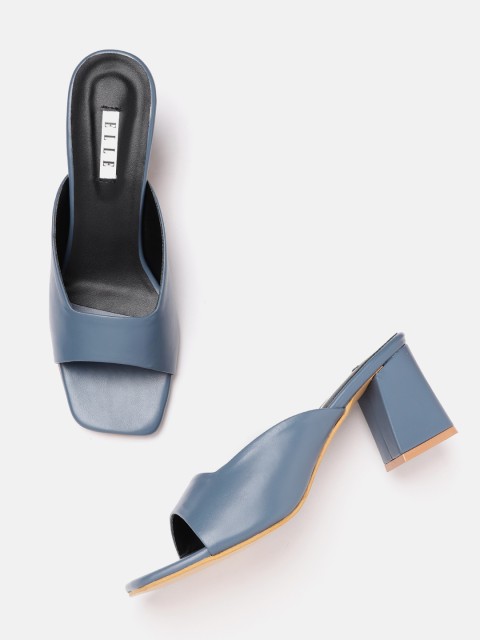

ELLE Blue Solid Block Mules
