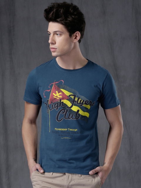 

WROGN Men Navy Printed Round Neck T-shirt, Navy blue