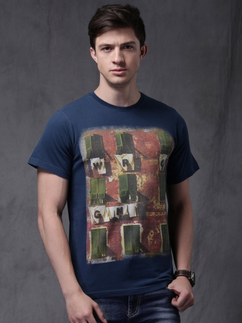 

WROGN Men Navy Blue Printed T-shirt