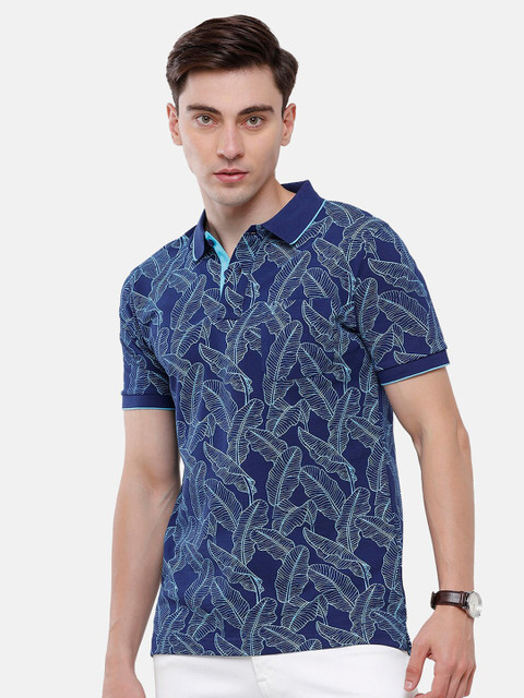 

Classic Polo Men Blue & White Printed Polo Collar Slim Fit Pure Cotton T-shirt