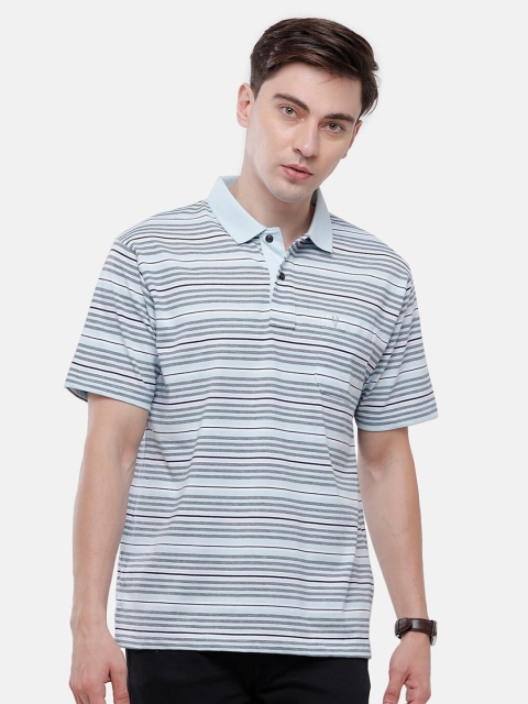 

Classic Polo Men Blue Striped Polo Collar T-shirt