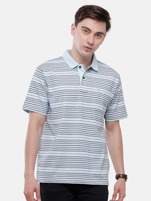 

Classic Polo Men Blue Striped Polo Collar T-shirt