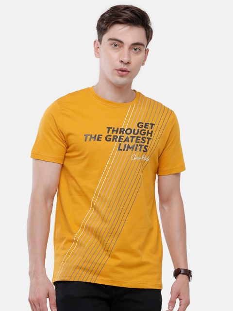 Classic Polo Men Orange Typography Printed Slim Fit Cotton T-shirt
