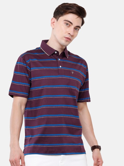 

Classic Polo Men Burgundy & Blue Striped Polo Collar Pure Cotton T-shirt