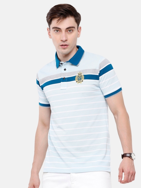 

Classic Polo Men Blue Striped Polo Collar Slim Fit T-shirt