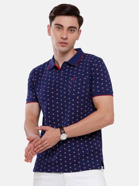 

Classic Polo Men Blue & White Printed Polo Collar Slim Fit Cotton T-shirt