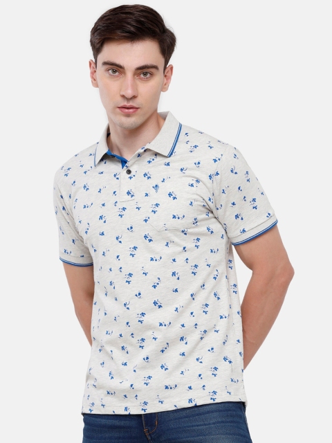 

Classic Polo Men Off White & Blue Printed Polo Collar Slim Fit Pure Cotton T-shirt