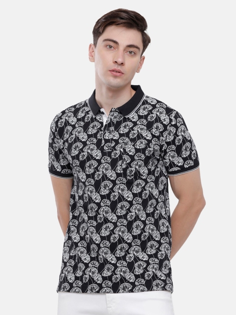 

Classic Polo Men Black Floral Printed Polo Collar Slim Fit T-shirt