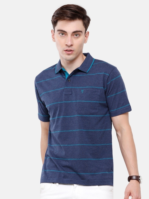 

Classic Polo Men Blue Striped Polo Collar T-shirt