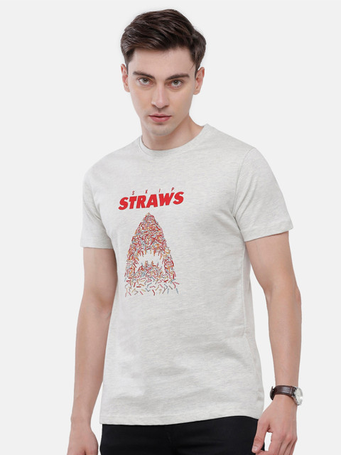 

Classic Polo Men Cream-Coloured & Red Typography Printed Slim Fit Cotton T-shirt