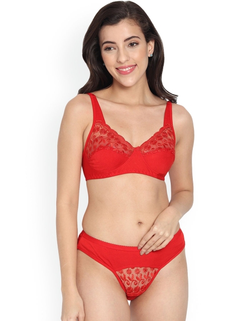 

Fleurt Women Red Self-Design Pure Cotton Lingerie Set Fleurt-BS-01RD