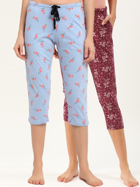 

Kanvin Women Pack Of 2 Printed Pure Cotton Three Fourth-Length Lounge Pants, Maroon