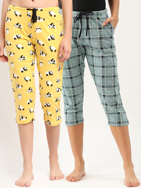 

Kanvin Women Pack Of 2 Printed Lounge Pant, Blue