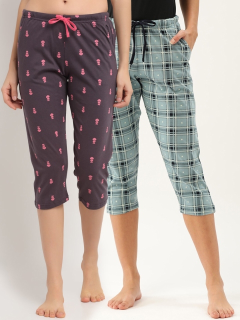 

Kanvin Women Pack Of 2 Printed Pure Cotton Lounge Pants, Blue