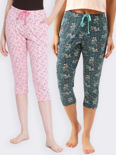 

Kanvin Women Pack Of 2 Printed Pure Cotton Lounge Pants, Teal
