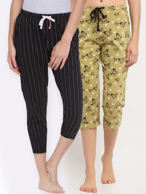 

Kanvin Women Pack of 2 Pure Cotton Capri Lounge Pants, Green