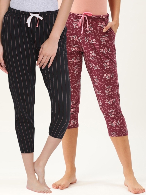 

Kanvin Women Pack of 2 Pure Cotton Capri Lounge Pants, Maroon