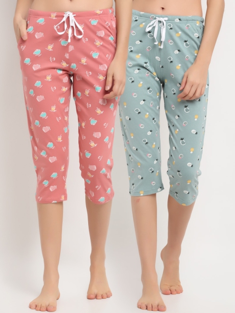 

Kanvin Women Pack Of 2 Pure Cotton Capri Lounge Pants, Coral