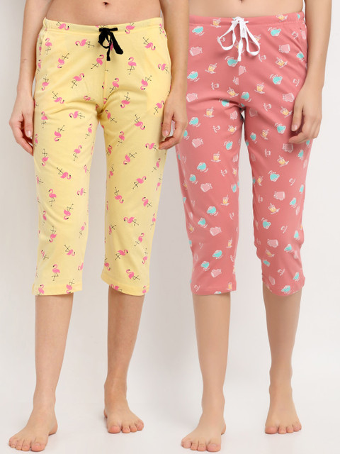 

Kanvin Women Pack of 2 Coral Printed Pure Cotton Lounge Pants