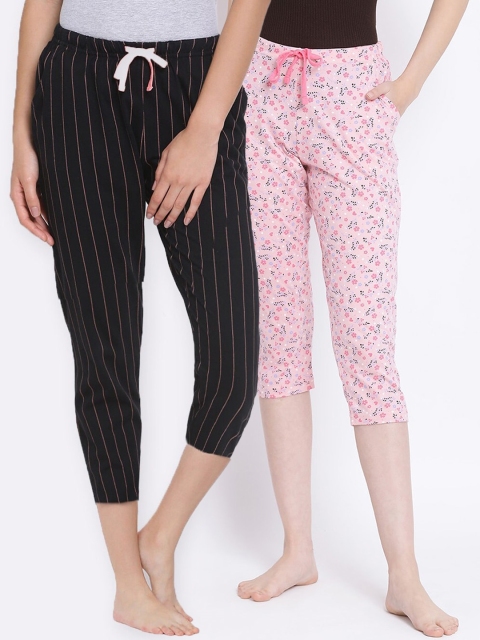 

Kanvin Women Pack of 2 Pure Cotton Capri Lounge Pants, Pink