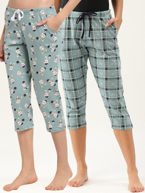 

Kanvin Women Pack of 2 Pure Cotton Capri Lounge Pants, Blue