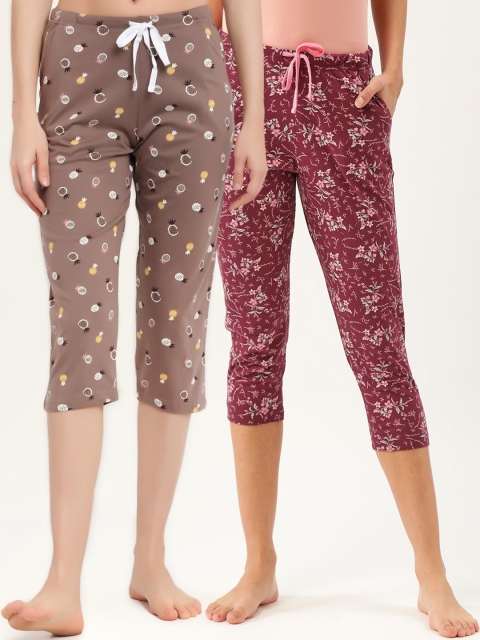 

Kanvin Women Pack Of 2 Printed Cotton Lounge Pants, Maroon