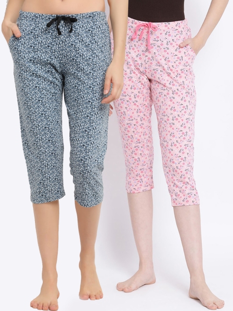 

Kanvin Women Pink & Blue Pack of 2 Pure Cotton Lounge Pants