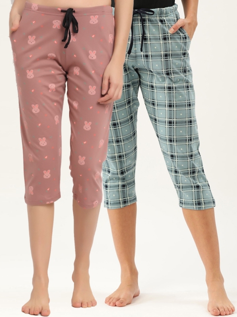 

Kanvin Women Pack Of 2 Printed Cotton Lounge Pants, Green
